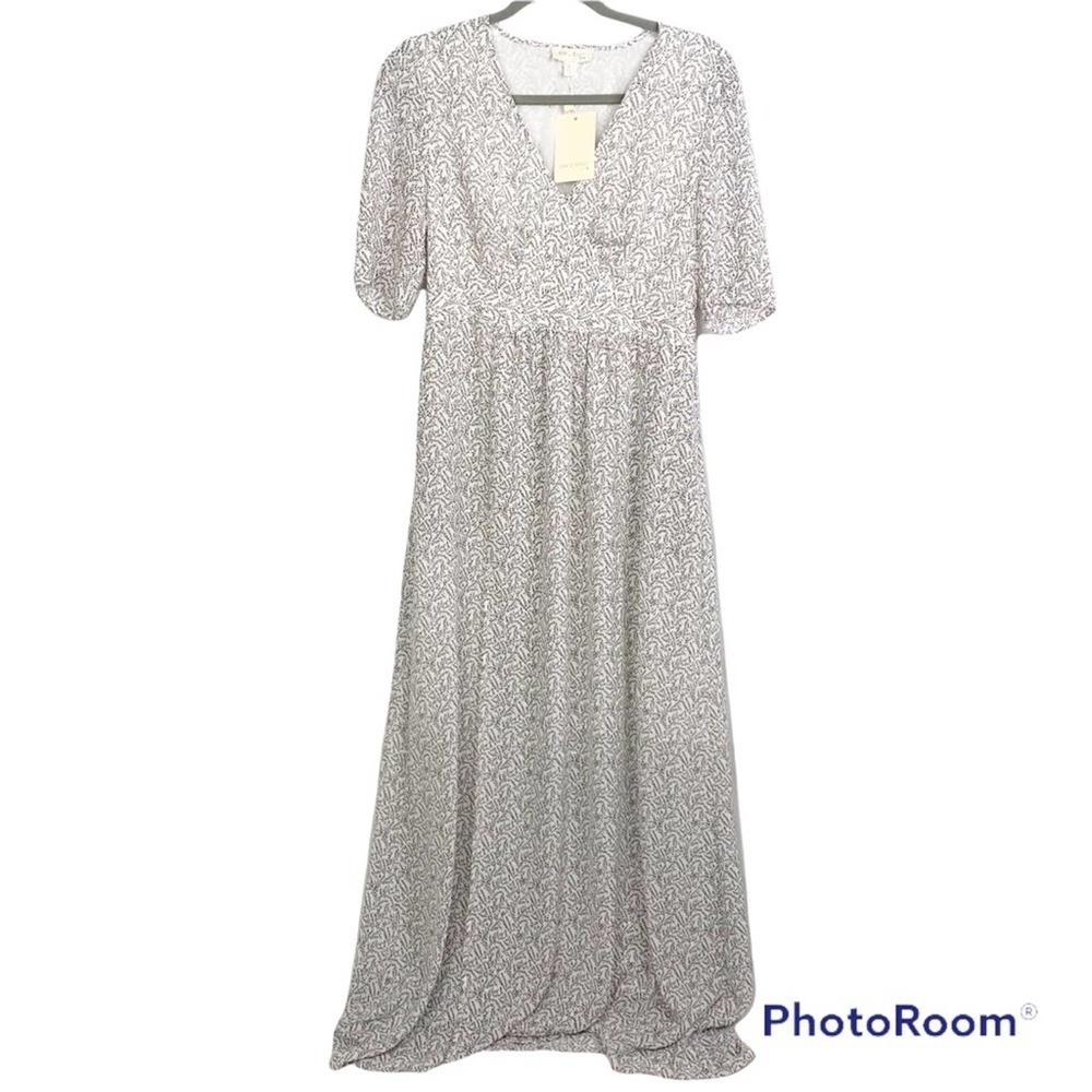 See U Soon white floral print v neck maxi dress size S nwt